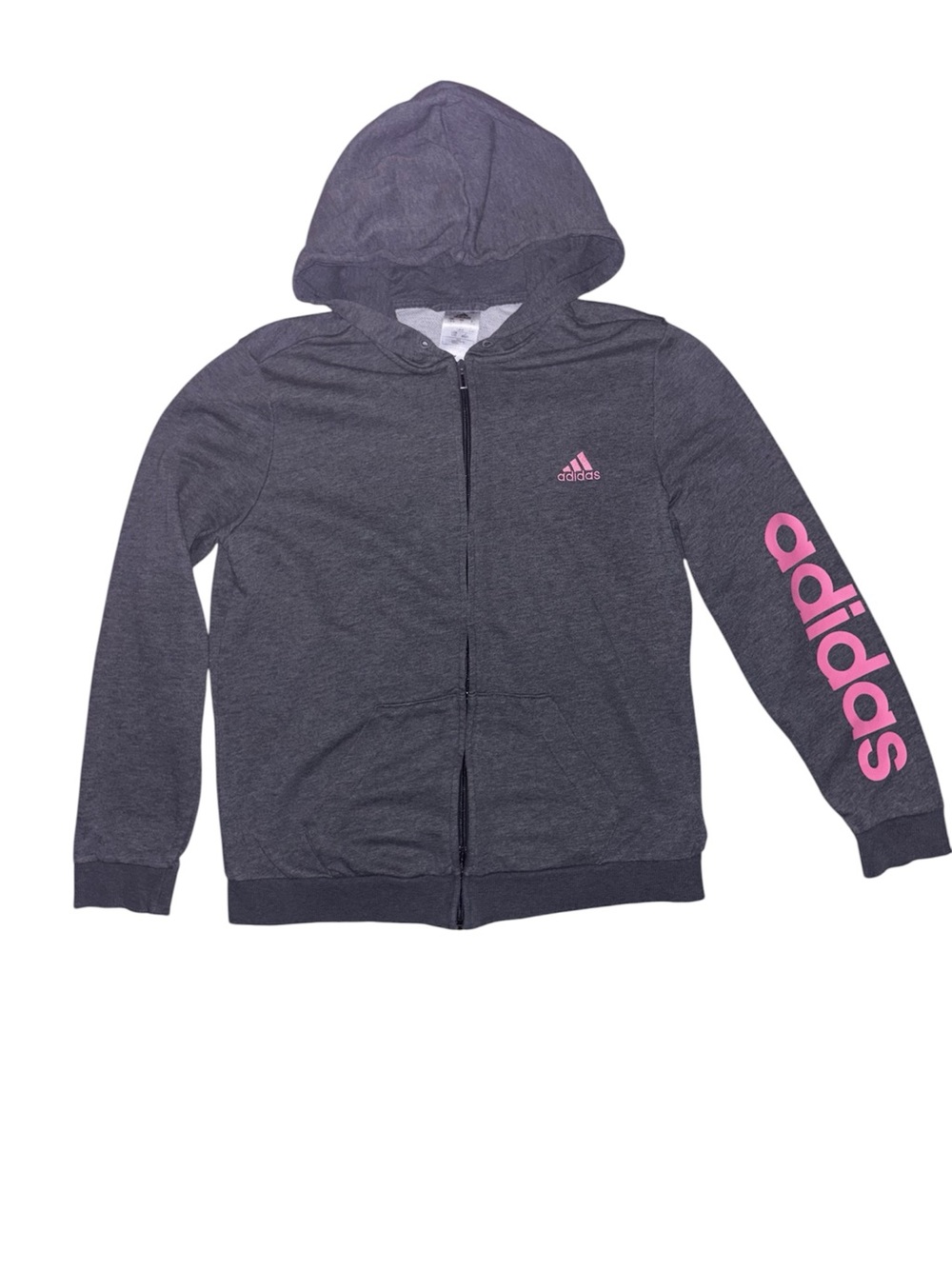 adidas Charcoal Hooded Zip Sweatshirt with Pink Logo women’s size large